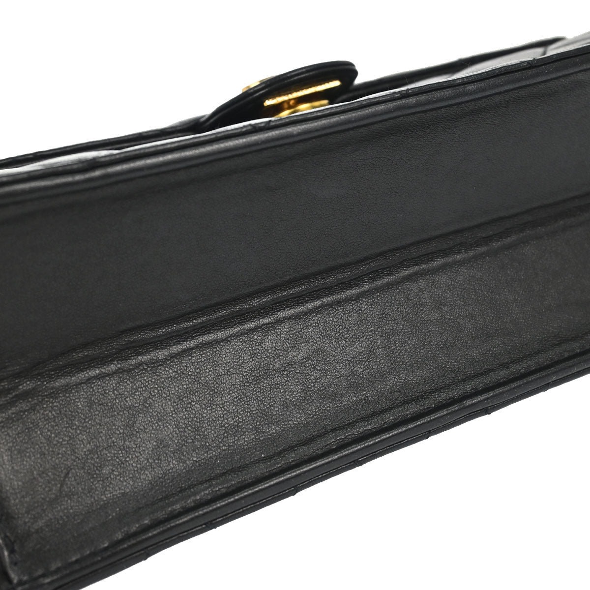 Chanel 1997-1999 Black Lambskin Pushlock Small Half Flap Shoulder Bag
