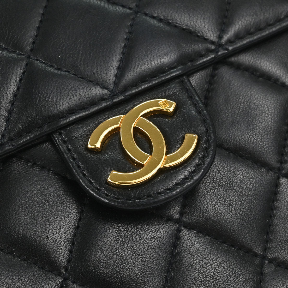 Chanel 1997-1999 Black Lambskin Pushlock Small Half Flap Shoulder Bag