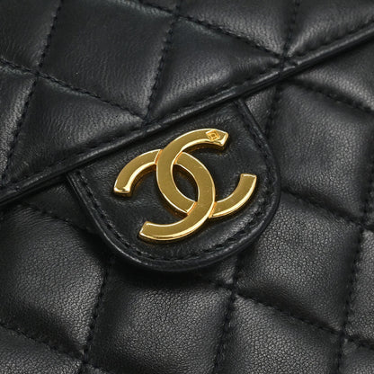 Chanel 1997-1999 Black Lambskin Pushlock Small Half Flap Shoulder Bag