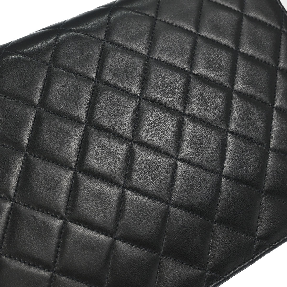 Chanel 1997-1999 Black Lambskin Pushlock Small Half Flap Shoulder Bag