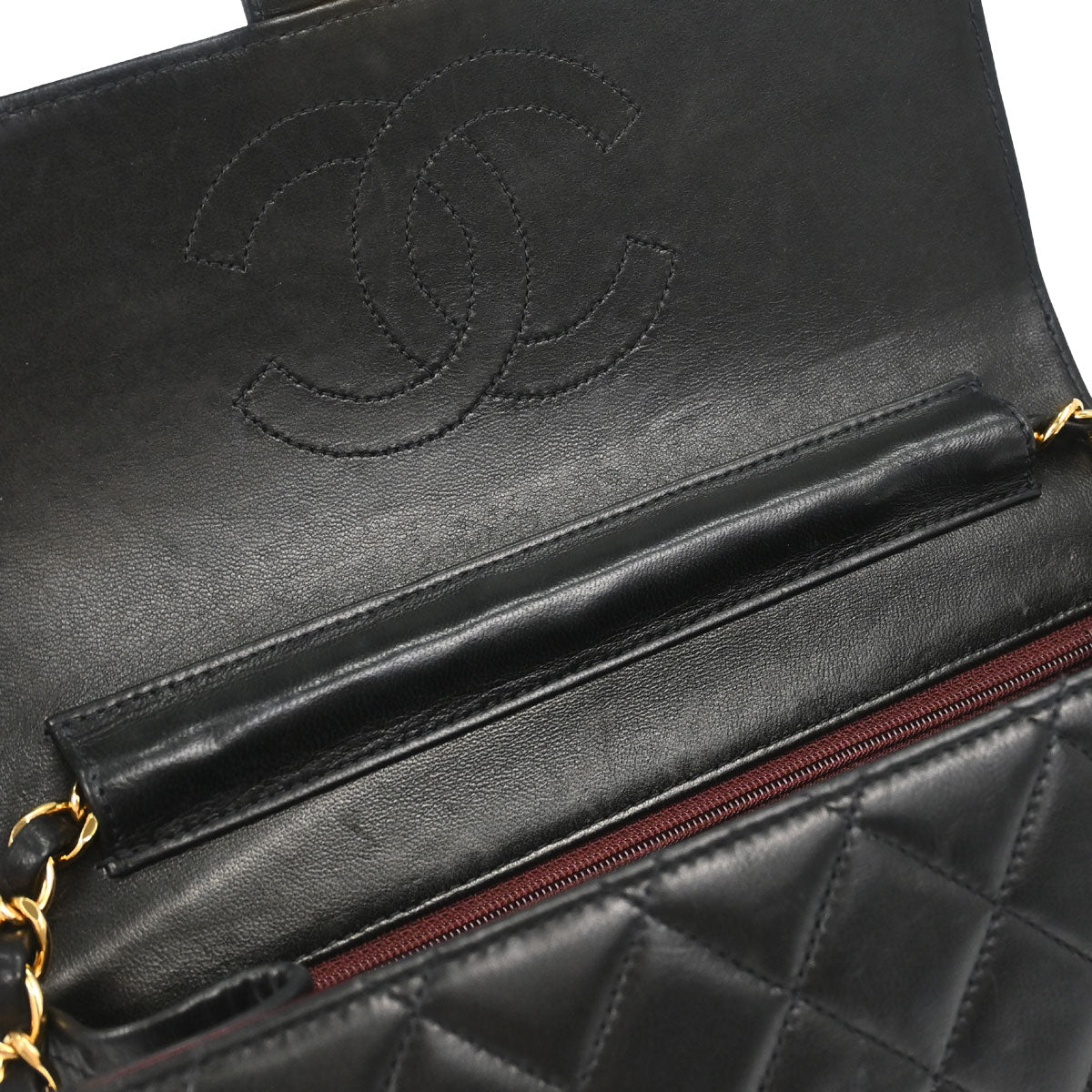 Chanel 1997-1999 Black Lambskin Pushlock Small Half Flap Shoulder Bag