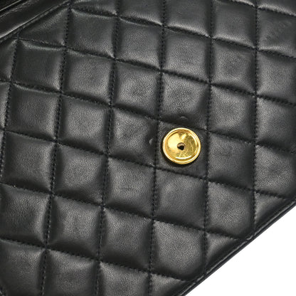 Chanel 1997-1999 Black Lambskin Pushlock Small Half Flap Shoulder Bag