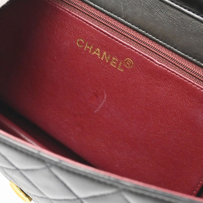Chanel 1997-1999 Black Lambskin Pushlock Small Half Flap Shoulder Bag