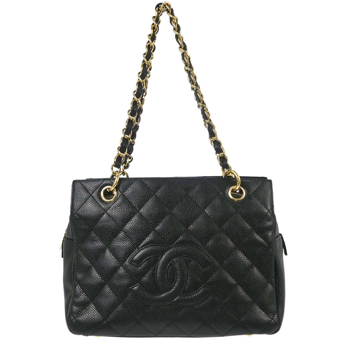 Chanel 2005-2006 Black Caviar Skin Petite Timeless Tote PTT Chain Handbag