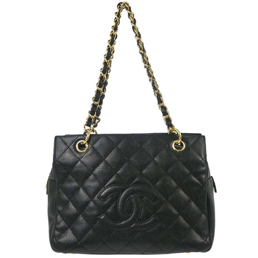 Chanel 2005-2006 Black Caviar Skin Petite Timeless Tote PTT Chain Handbag