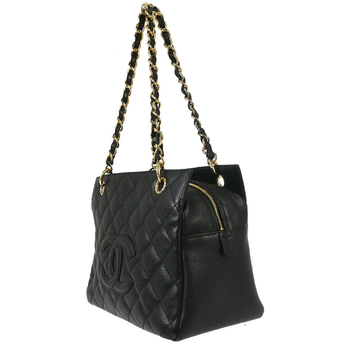 Chanel 2005-2006 Black Caviar Skin Petite Timeless Tote PTT Chain Handbag