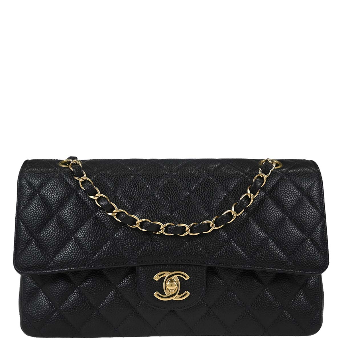 Chanel 2002-2003 Black Caviar Skin Medium Classic Double Flap Shoulder Bag