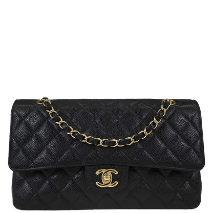 Chanel 2002-2003 Black Caviar Skin Medium Classic Double Flap Shoulder Bag