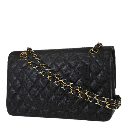 Chanel 2002-2003 Black Caviar Skin Medium Classic Double Flap Shoulder Bag