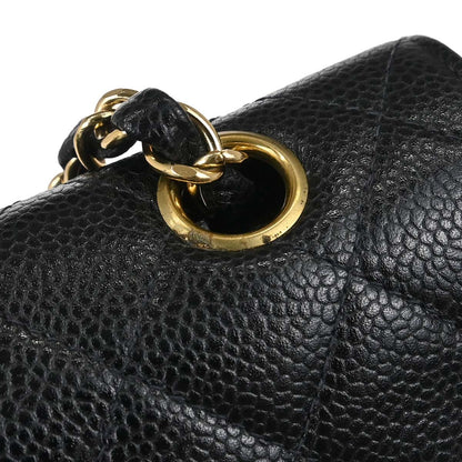 Chanel 2002-2003 Black Caviar Skin Medium Classic Double Flap Shoulder Bag
