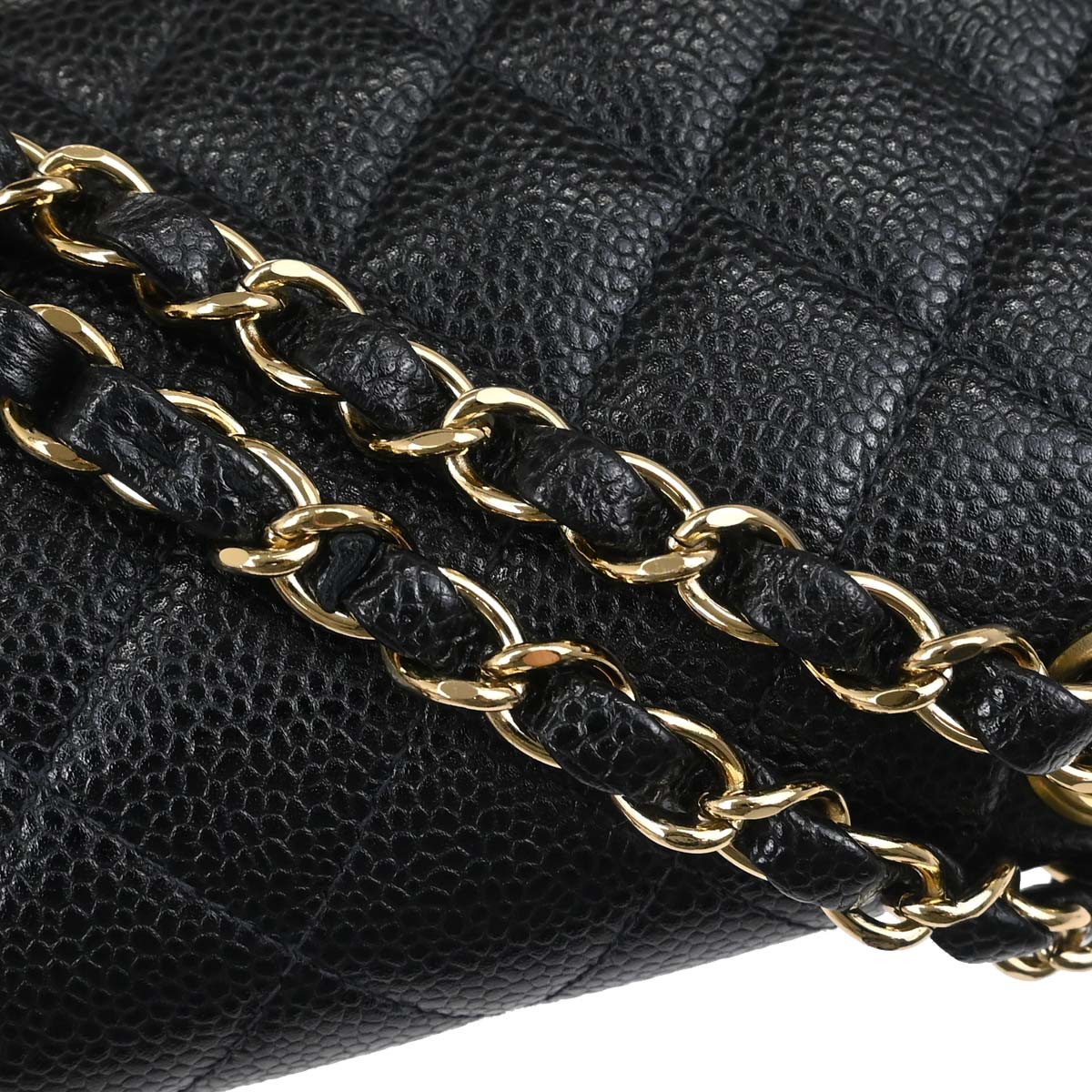 Chanel 2002-2003 Black Caviar Skin Medium Classic Double Flap Shoulder Bag