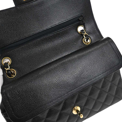 Chanel 2002-2003 Black Caviar Skin Medium Classic Double Flap Shoulder Bag