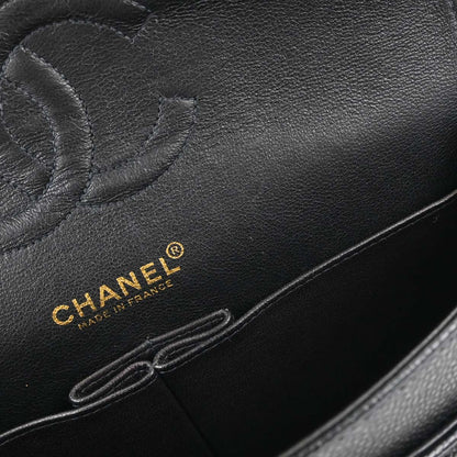 Chanel 2002-2003 Black Caviar Skin Medium Classic Double Flap Shoulder Bag
