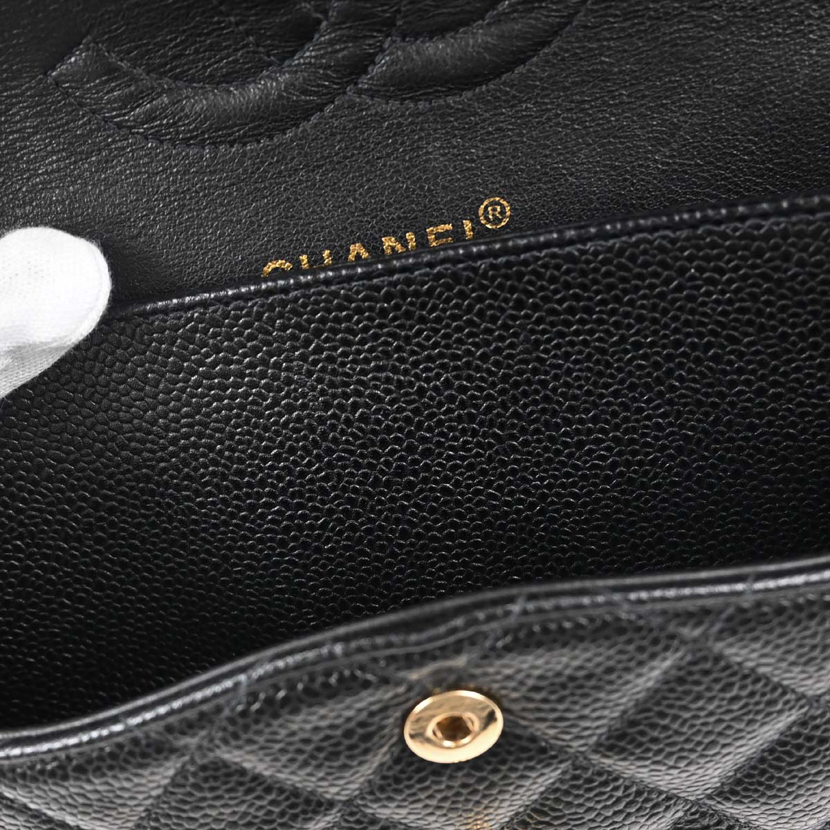 Chanel 2002-2003 Black Caviar Skin Medium Classic Double Flap Shoulder Bag