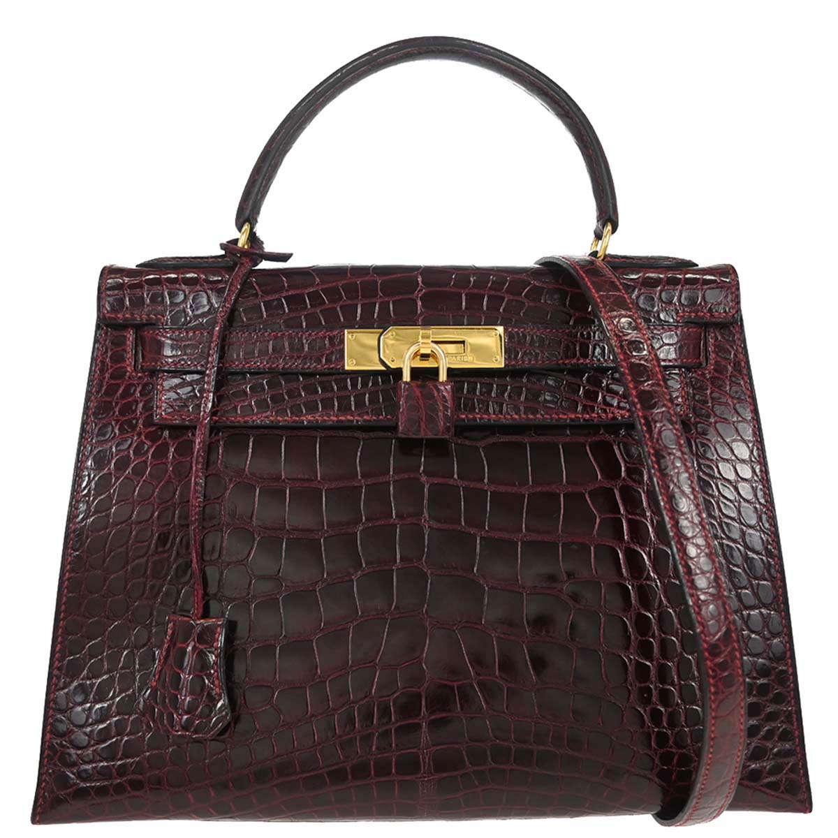 Hermes * Rouge H Alligator Kelly 28 Sellier 2way Shoulder Handbag