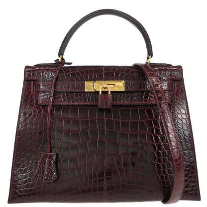 Hermes * Rouge H Alligator Kelly 28 Sellier 2way Shoulder Handbag