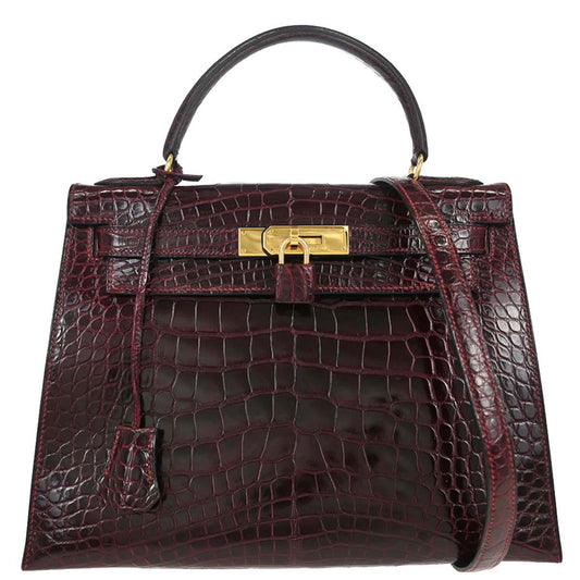 Hermes * Rouge H Alligator Kelly 28 Sellier 2way Shoulder Handbag