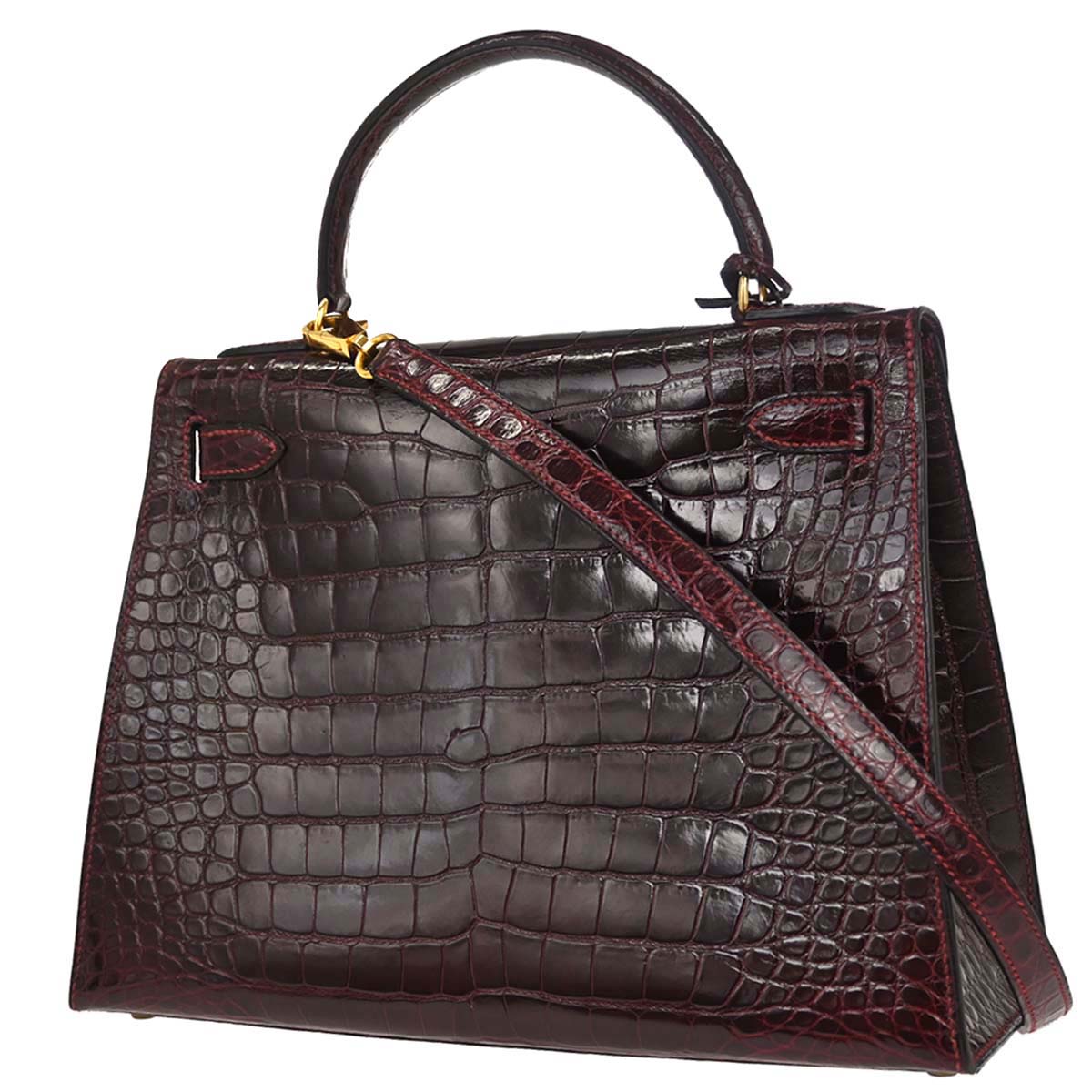 Hermes * Rouge H Alligator Kelly 28 Sellier 2way Shoulder Handbag