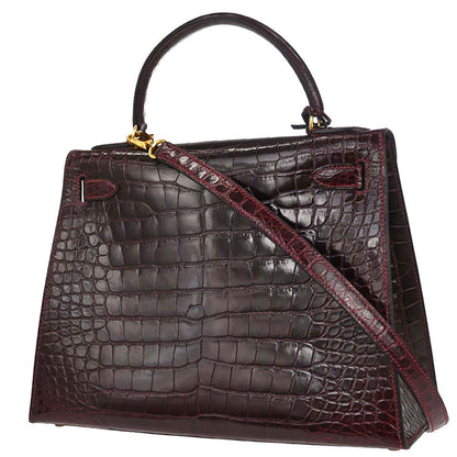 Hermes * Rouge H Alligator Kelly 28 Sellier 2way Shoulder Handbag