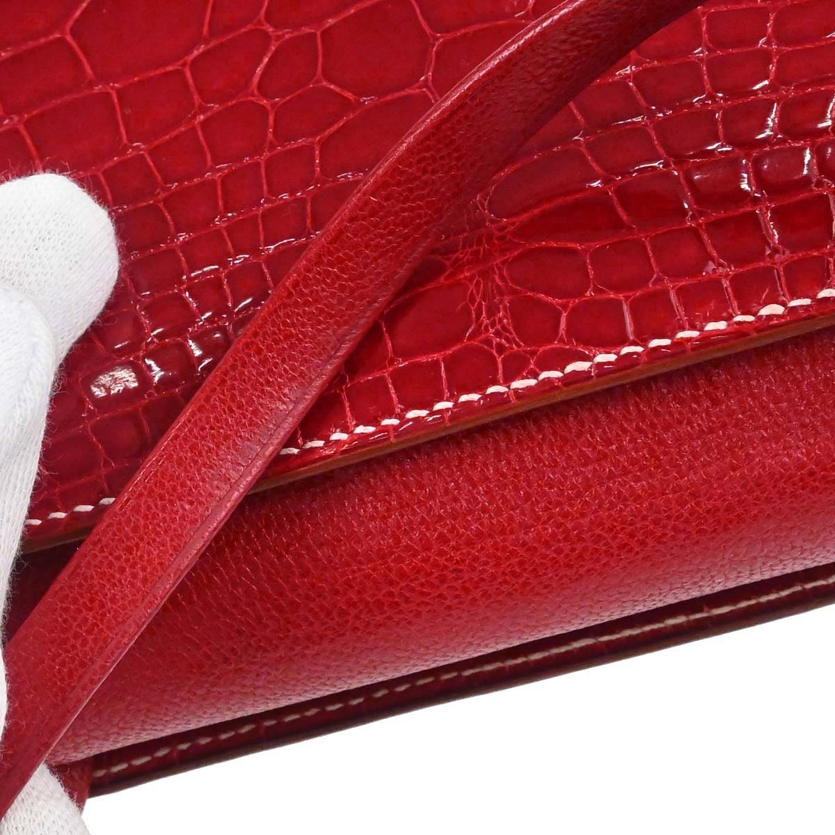 Hermes * Rouge H Alligator Lucy PM Handbag