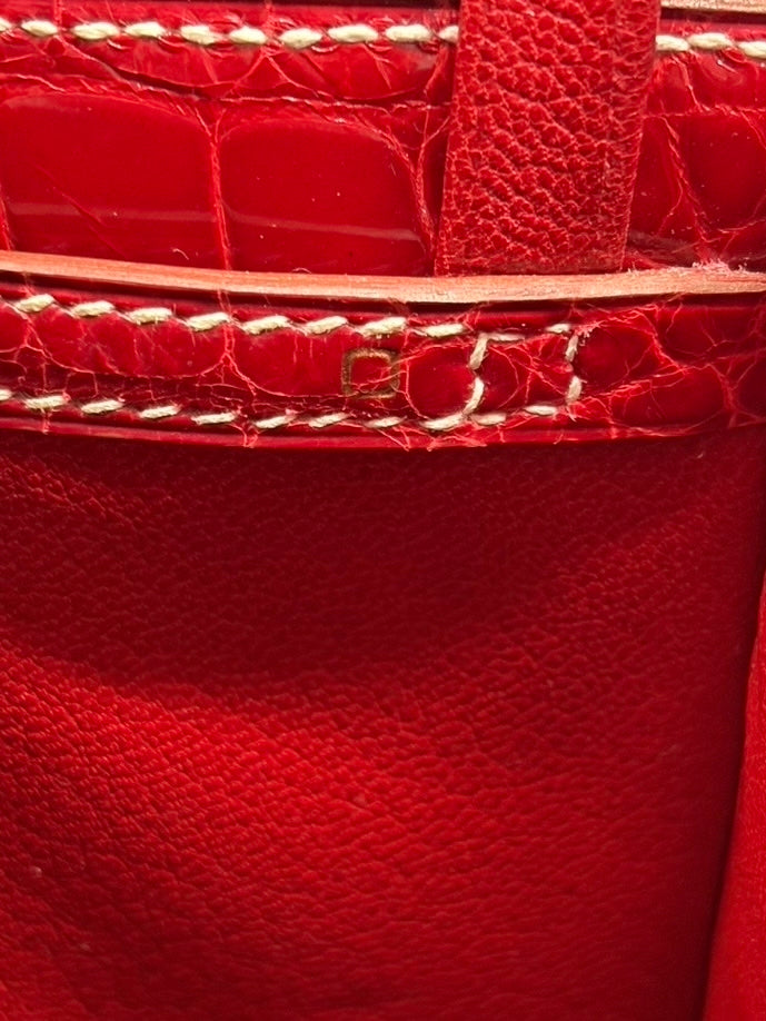Hermes * Rouge H Alligator Lucy PM Handbag