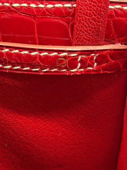 Hermes * Rouge H Alligator Lucy PM Handbag