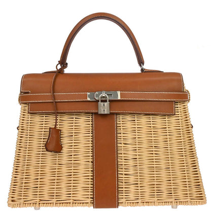 Hermes Fauve Barenia Kelly Picnic Handbag