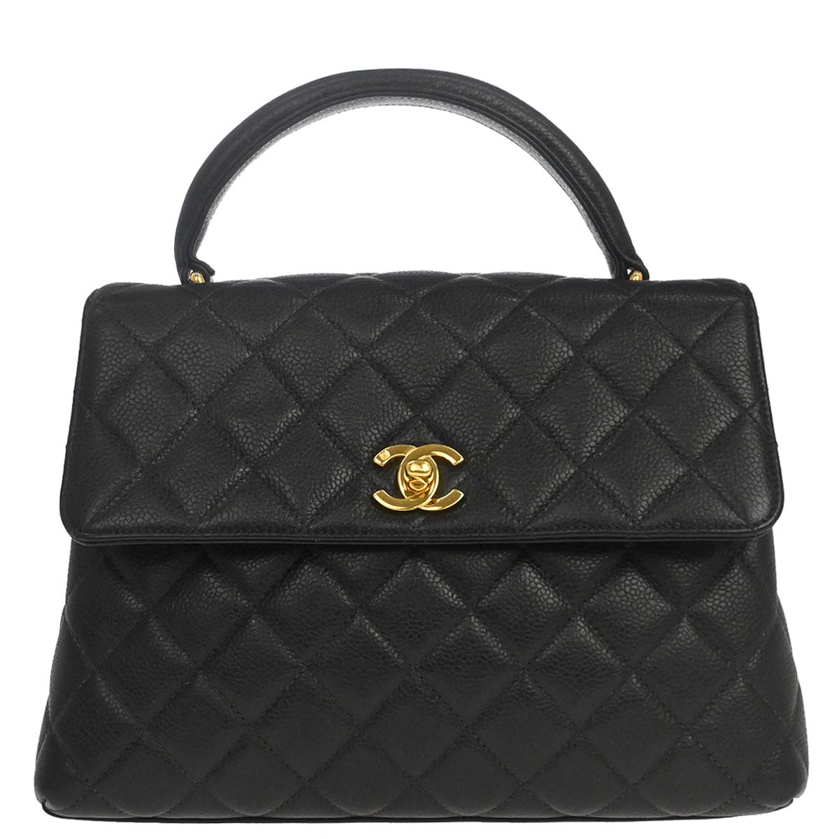Chanel 1996-1997 Black Caviar Skin Kelly Top Handle Handbag