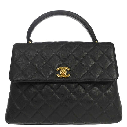 Chanel 1996-1997 Black Caviar Skin Kelly Top Handle Handbag