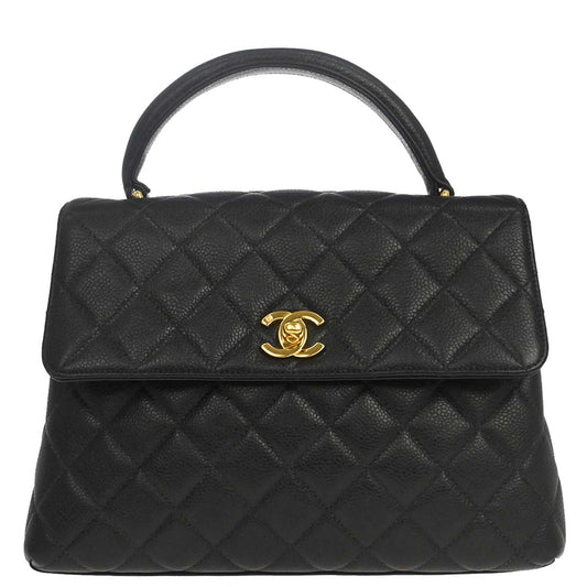 Chanel 1996-1997 Black Caviar Skin Kelly Top Handle Handbag