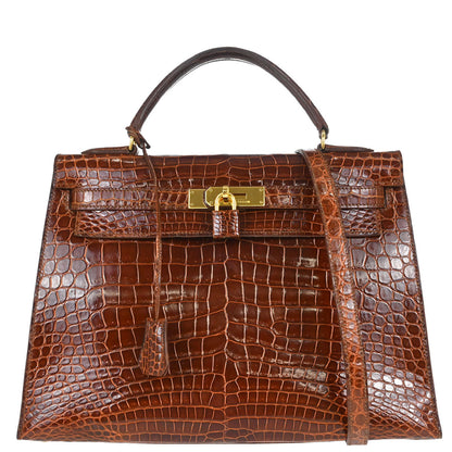 Hermes * Miel Porosus Kelly 32 Sellier 2way Shoulder Handbag