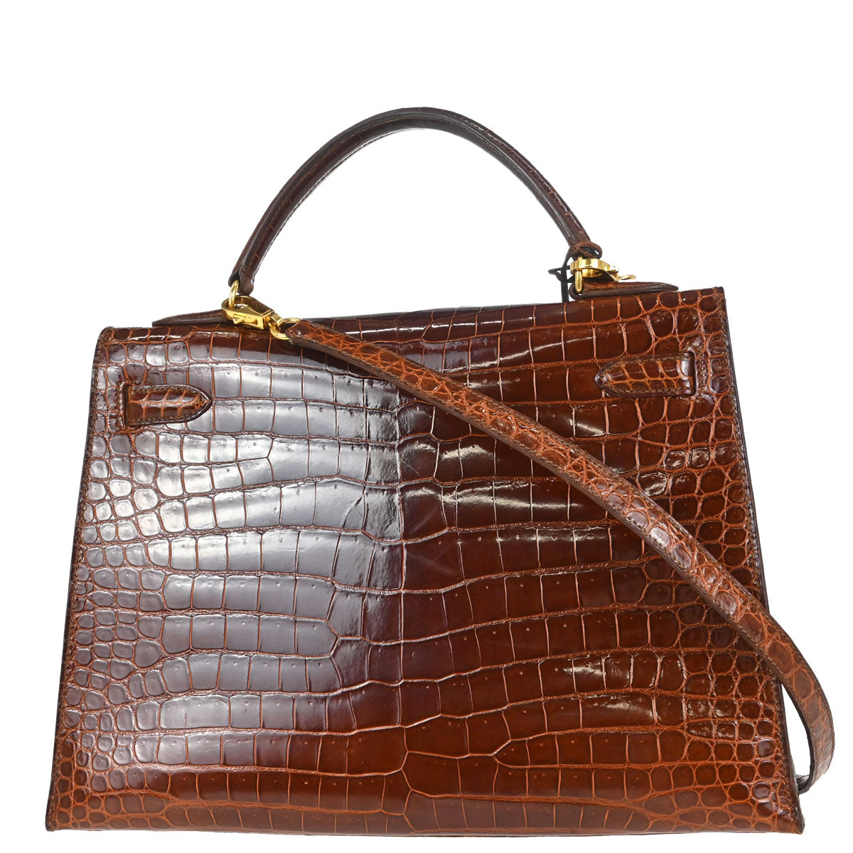 Hermes * Miel Porosus Kelly 32 Sellier 2way Shoulder Handbag