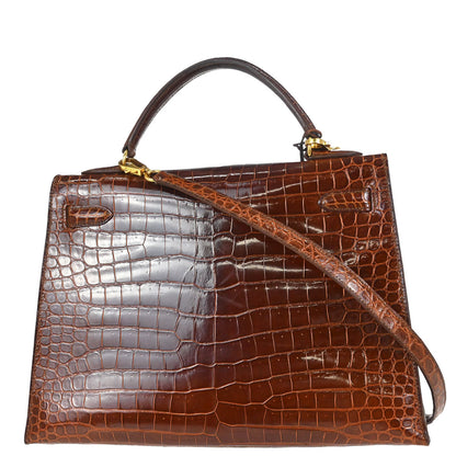 Hermes * Miel Porosus Kelly 32 Sellier 2way Shoulder Handbag