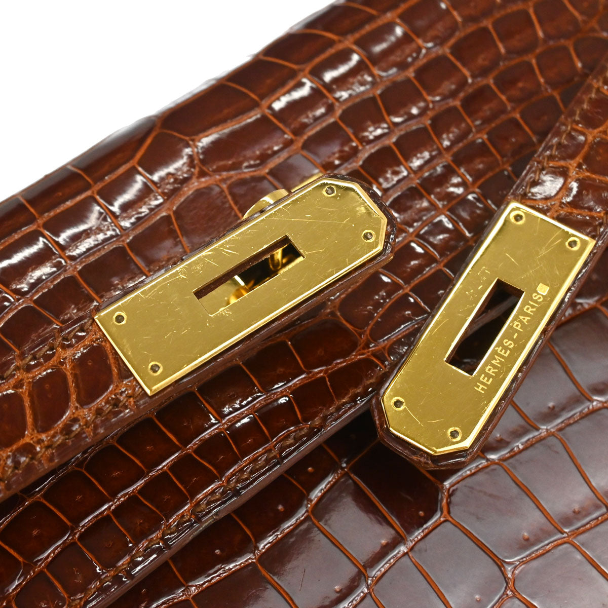 Hermes * Miel Porosus Kelly 32 Sellier 2way Shoulder Handbag
