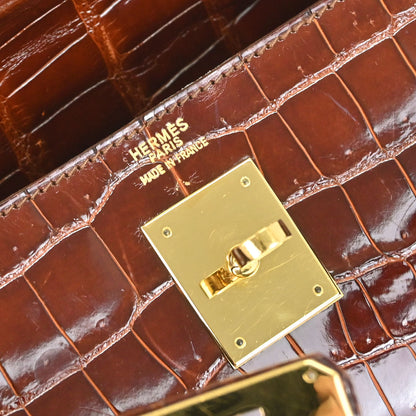 Hermes * Miel Porosus Kelly 32 Sellier 2way Shoulder Handbag