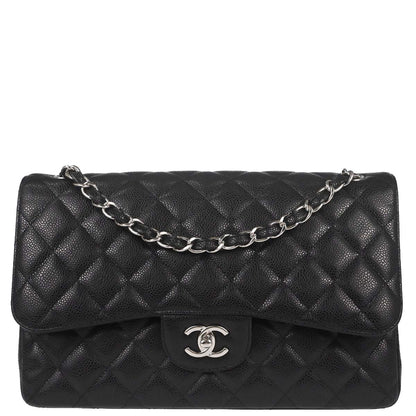 Chanel Black Caviar Skin Jumbo Classic Double Flap Shoulder Bag