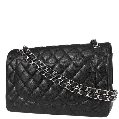 Chanel Black Caviar Skin Jumbo Classic Double Flap Shoulder Bag