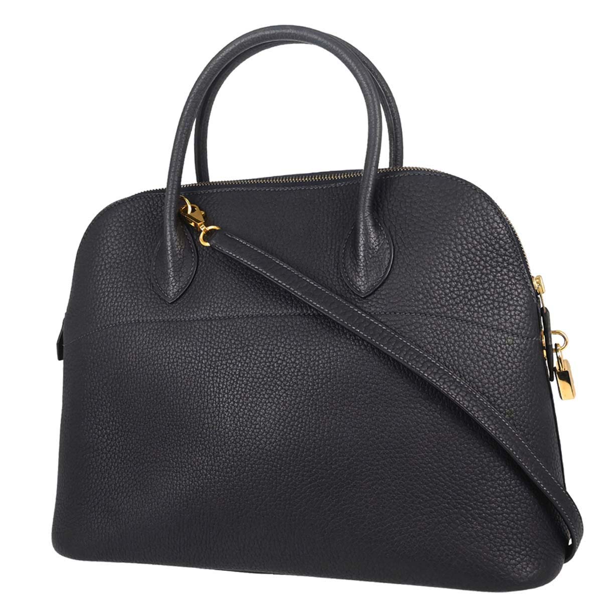 Hermes Blue Indigo Taurillon Clemence Bolide 35 2way Shoulder Handbag