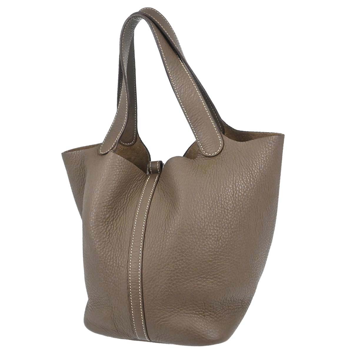 Hermes Etoupe Gray Taurillon Clemence Picotin Lock 22 MM Handbag