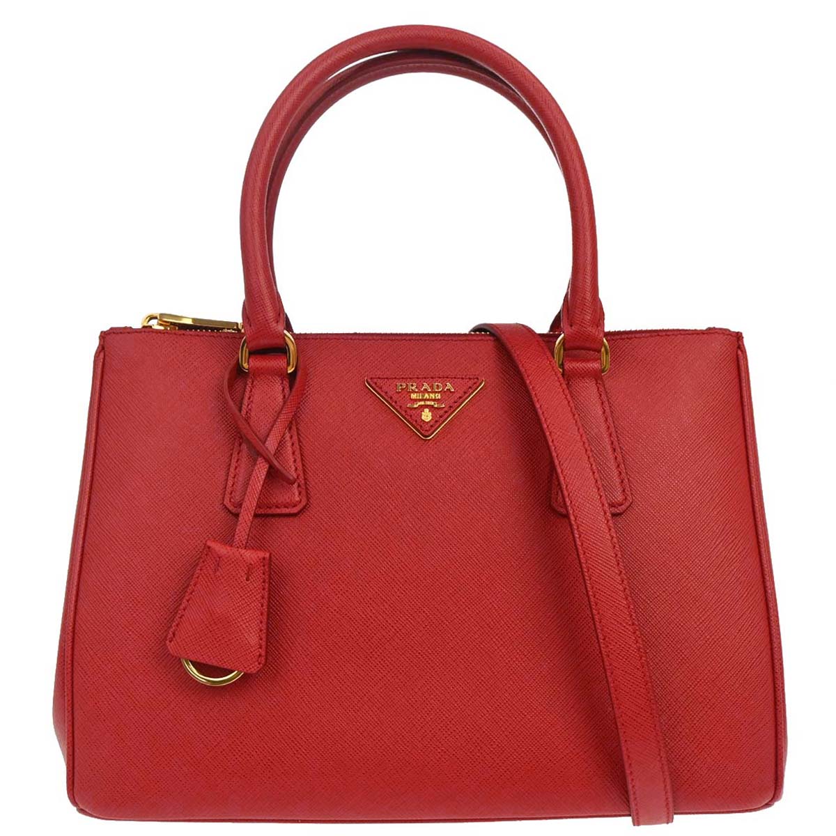 Prada Red Leather Galleria 2way Shoulder Tote Handbag