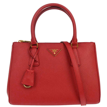 Prada Red Leather Galleria 2way Shoulder Tote Handbag