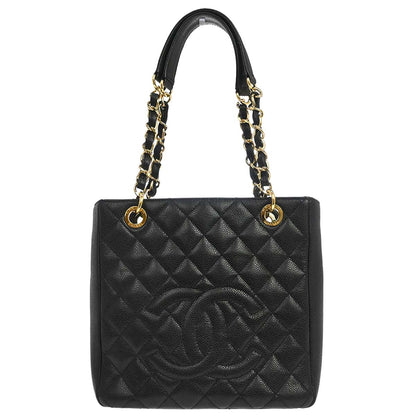 Chanel 2010-2011 Black Caviar Skin Petite Shopping Tote PST Chain Handbag