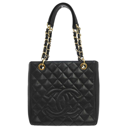 Chanel 2010-2011 Black Caviar Skin Petite Shopping Tote PST Chain Handbag