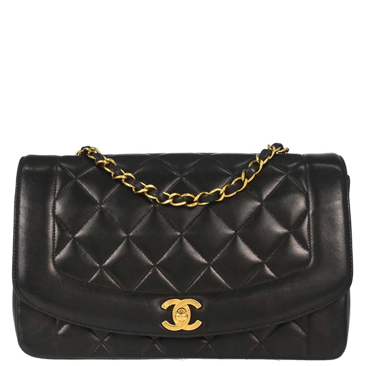 Chanel 1994-1996 Black Lambskin Medium Diana Shoulder Bag