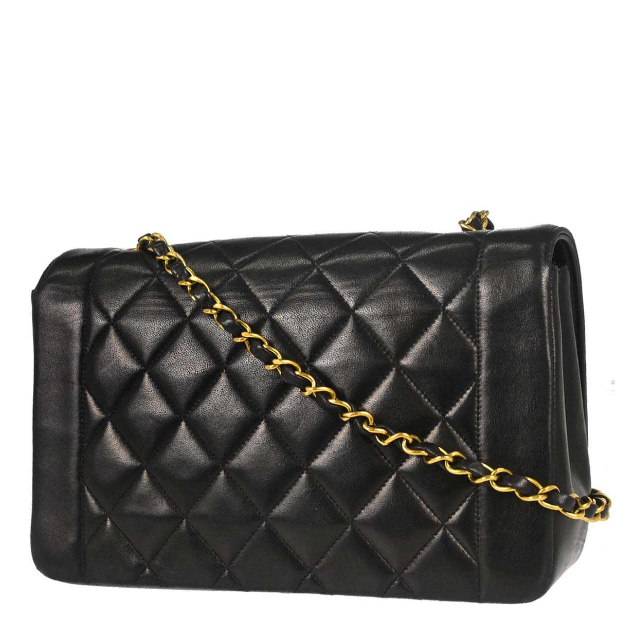 Chanel 1994-1996 Black Lambskin Medium Diana Shoulder Bag