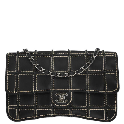 Chanel 2002-2003 Black Calfskin Wild Stitch Choco Bar Waffle Shoulder Bag