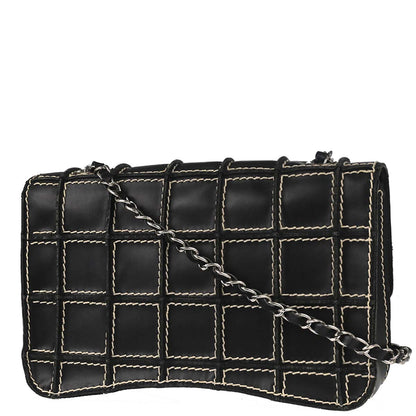 Chanel 2002-2003 Black Calfskin Wild Stitch Choco Bar Waffle Shoulder Bag