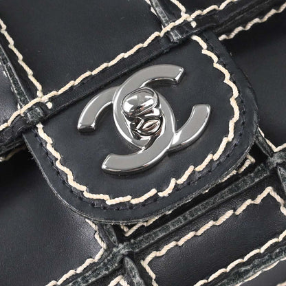 Chanel 2002-2003 Black Calfskin Wild Stitch Choco Bar Waffle Shoulder Bag