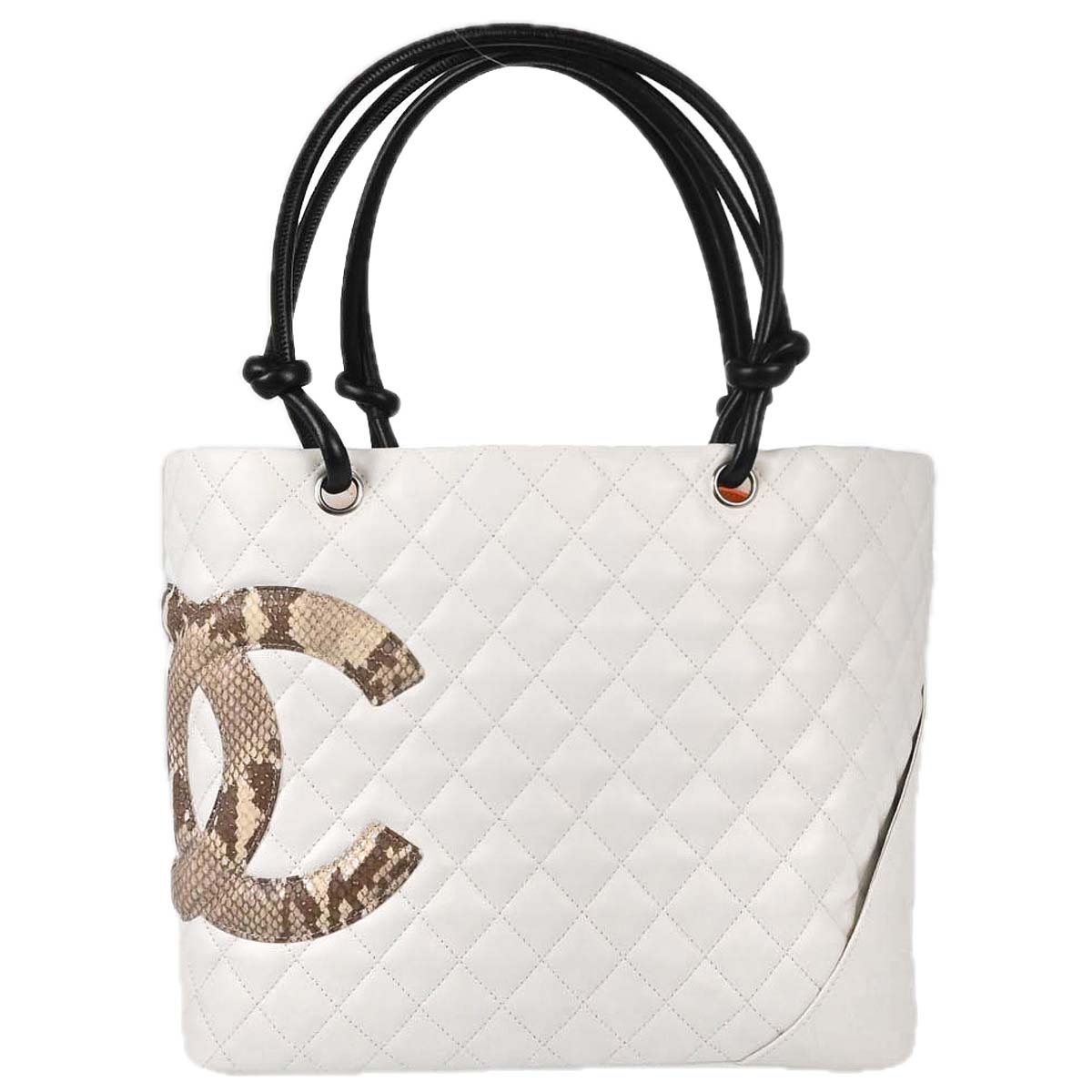 Chanel * 2005-2006 White Calfskin Python Cambon Ligne Tote Handbag