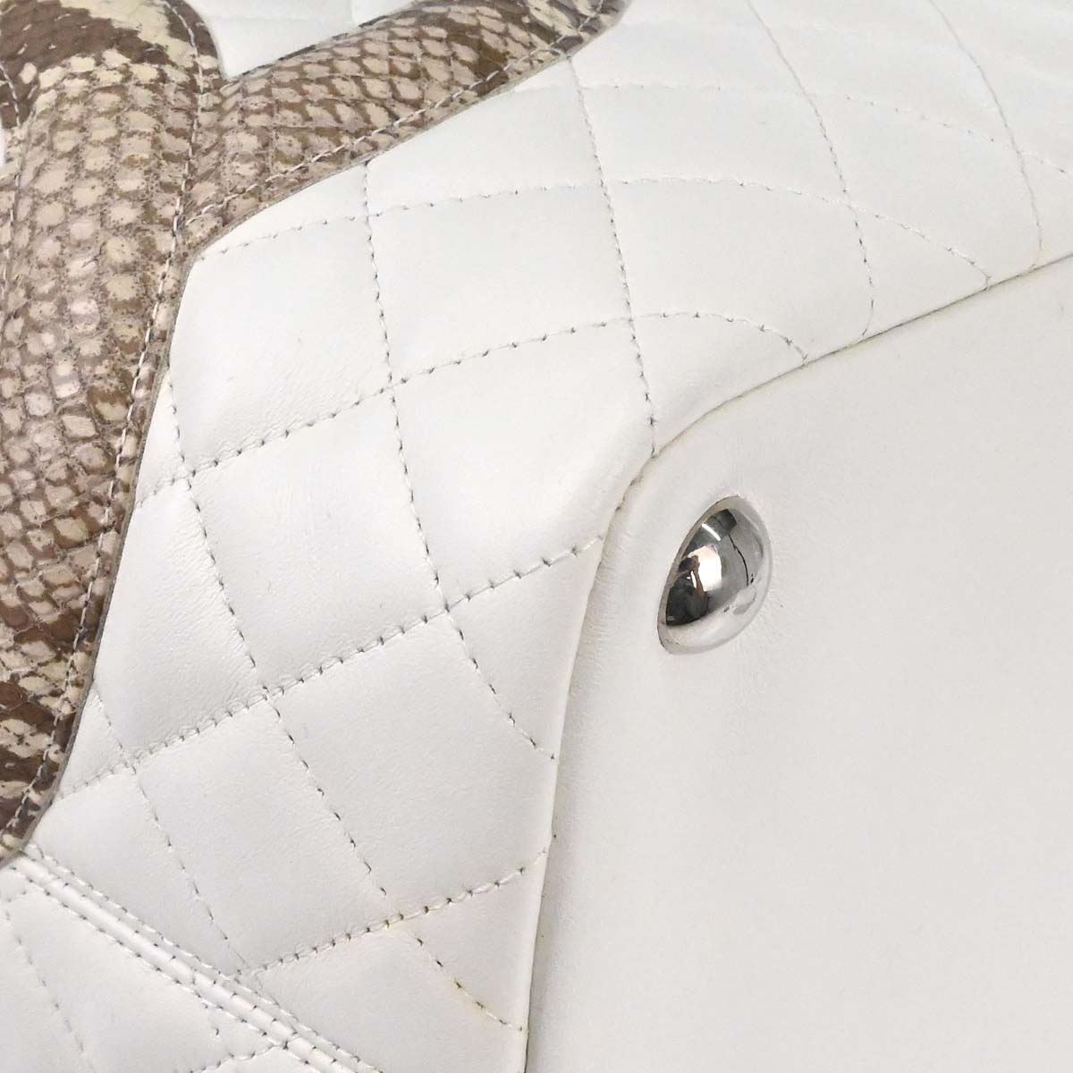Chanel * 2005-2006 White Calfskin Python Cambon Ligne Tote Handbag